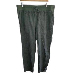 Lou & Grey for Loft | Olive Green Linen Blend Cropped Pull-On Pants Size XL